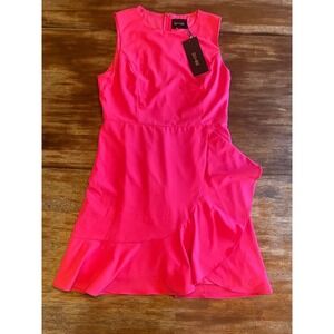 DO+BE Hot Pink Sleeveless Ruffle Mini Dress Size 14 NWT Business Cocktail Party